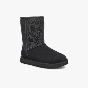 Ugg Classic Short Sparkle Graffiti Women Classic Boots Black (8269ZJPRC)